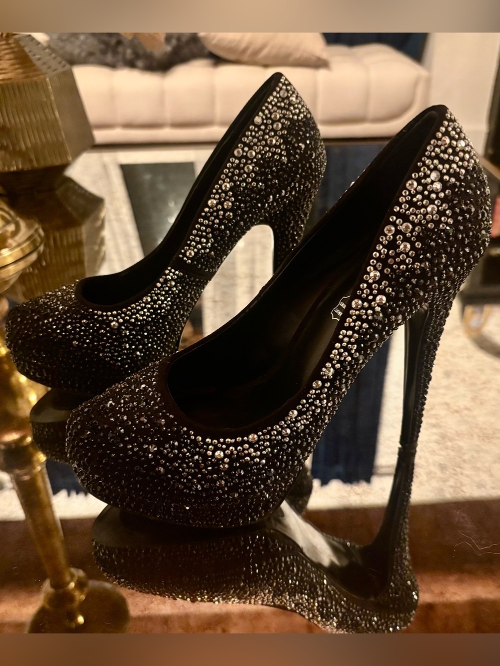 Aldo Black Crystal-Studded Platform Pumps